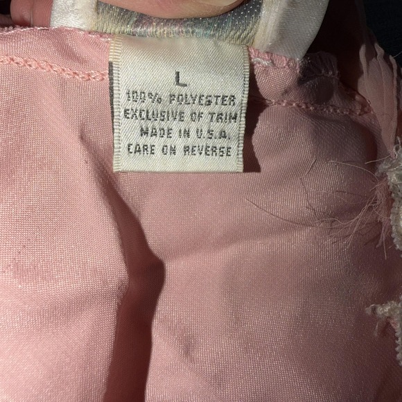 Vintage Dentelle Slip Dress L Pink Satin Lace Ruffle Hem Chemise‎ USA Lingerie - Picture 5 of 12